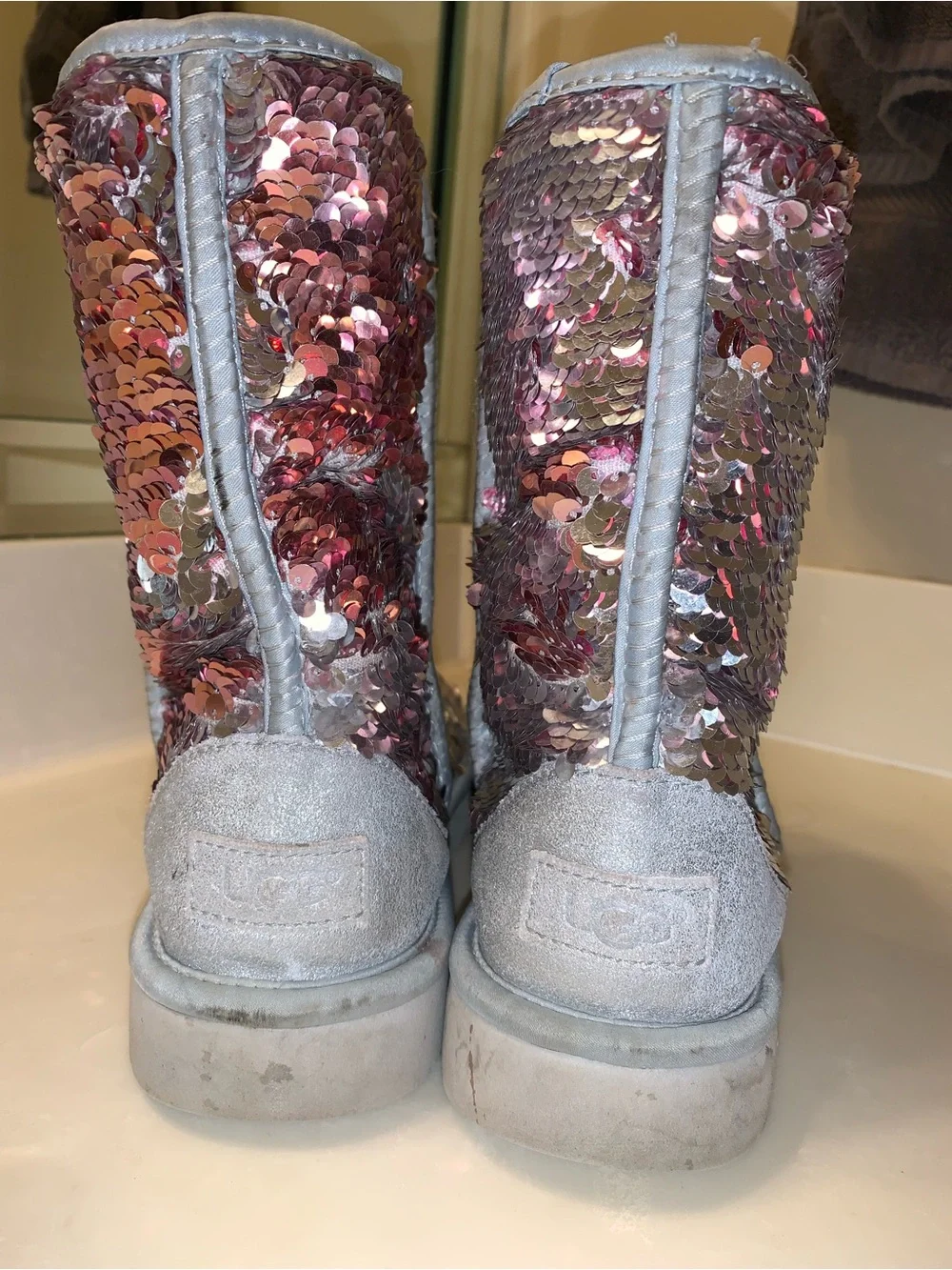 🍧Pink & Silver Cosmo Reversible sequined UGGs
